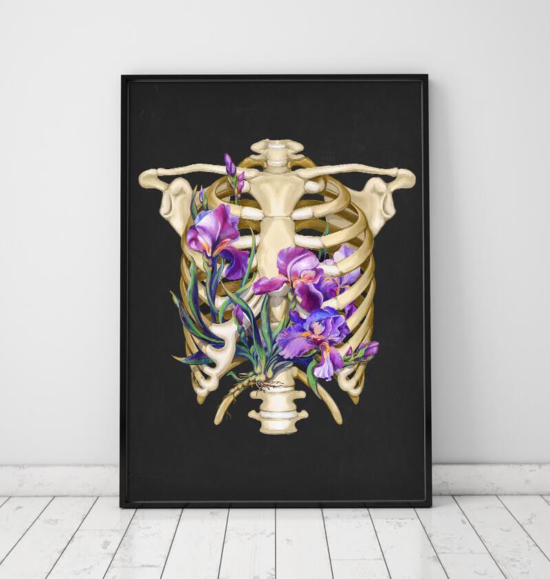 Floral rib cage anatomy art print