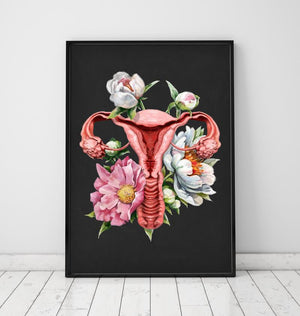 Floral uterus anatomy art print in a frame by Codex Anatomicus