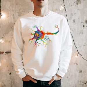 neuron design on a white watercolor sweatshirt for medical students