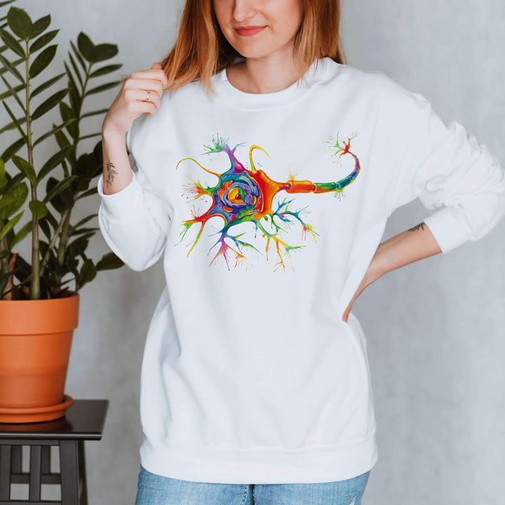 neuron design on a white watercolor sweatshirt for doctors