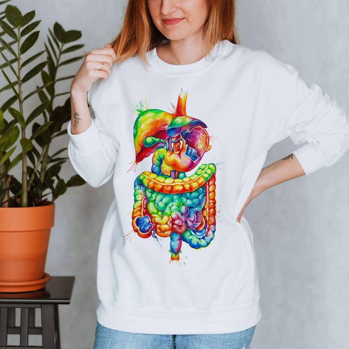 watercolor digestive system white sweatshirt for Gastroenterologists by codex anatomicus