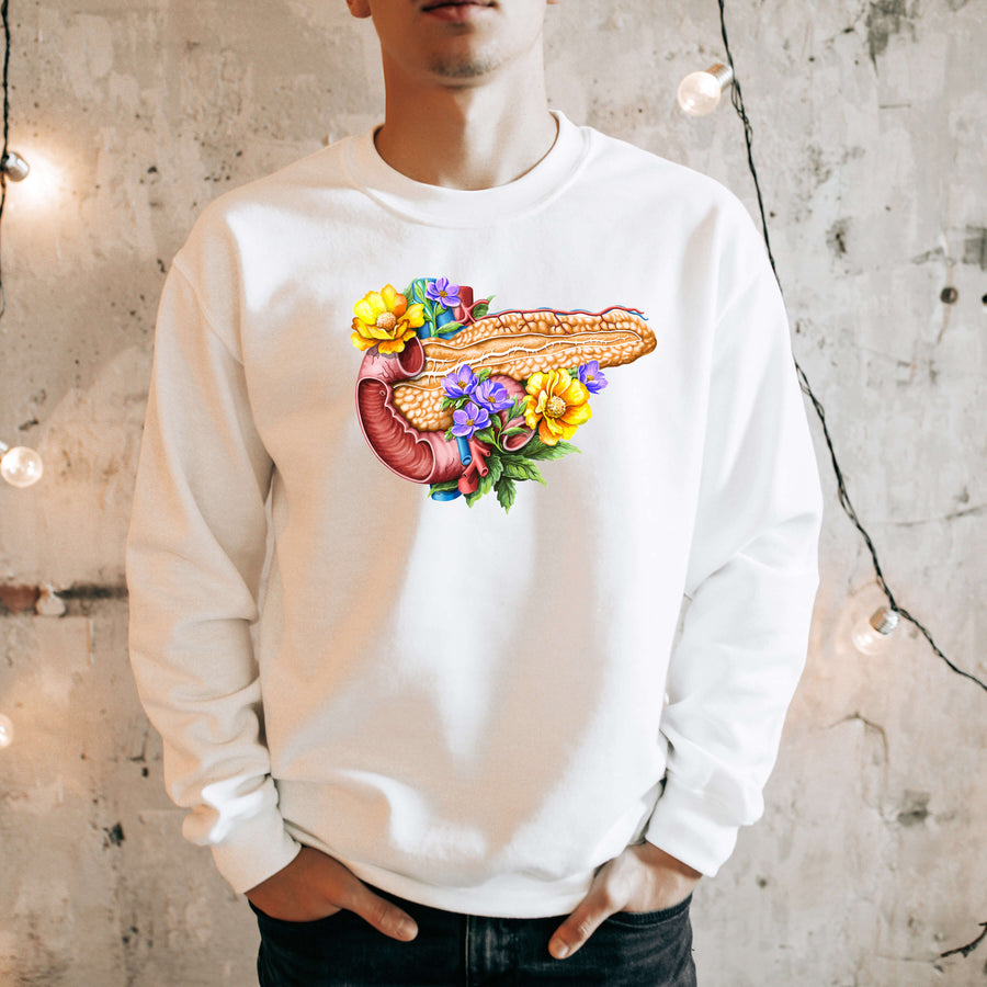 pancreas anatomy floral sweatshirt for men by codex anatomicus