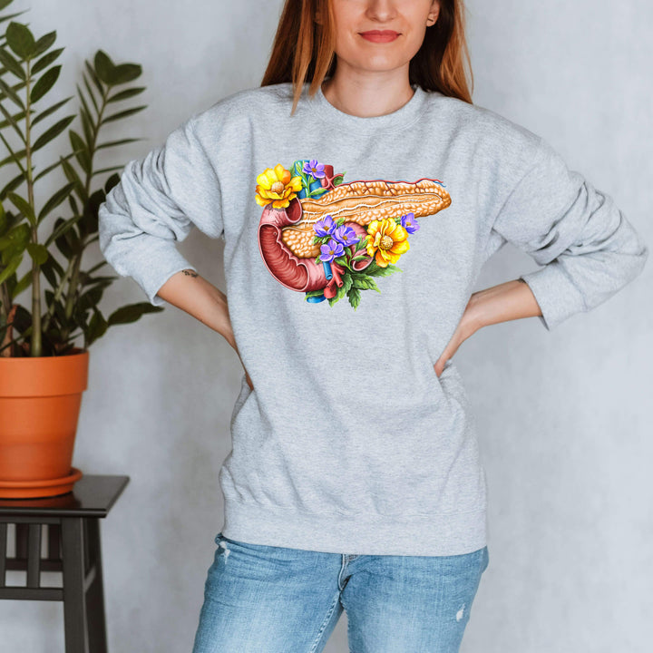 pancreas anatomy floral sweatshirt for women by codex anatomicus