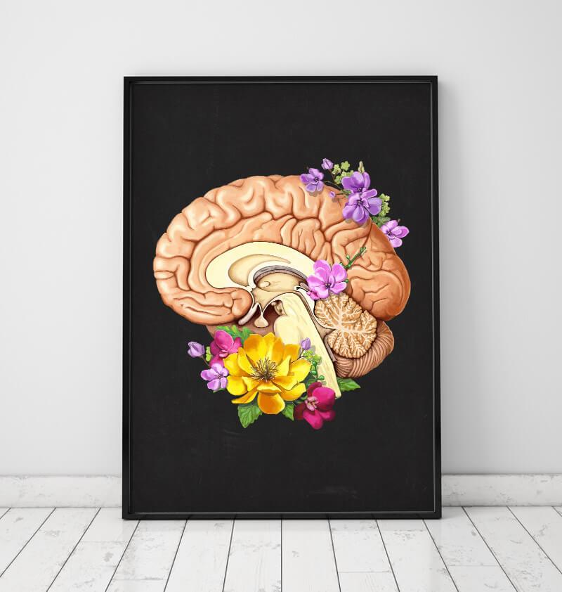 Floral brain anatomy art print - Codex Anatomicus