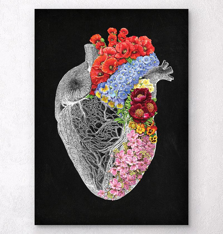 Anatomical heart with flowers