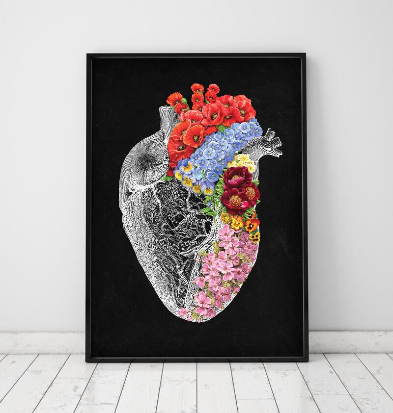 Floral heart anatomy art print - Medical Art - Codex Anatomicus