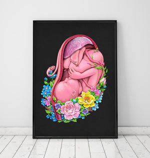 Fetus in a womb anatomy art print by codex anatomicus