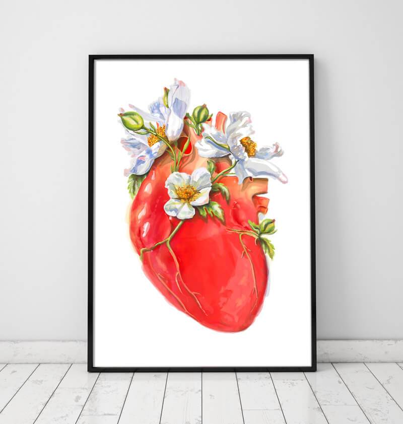 Floral heart anatomy art print - Codex Anatomicus