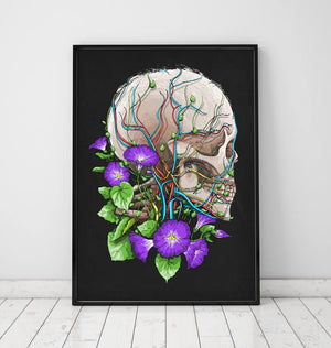 Skull with flowers art poster