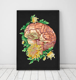 brain anatomy floral art print