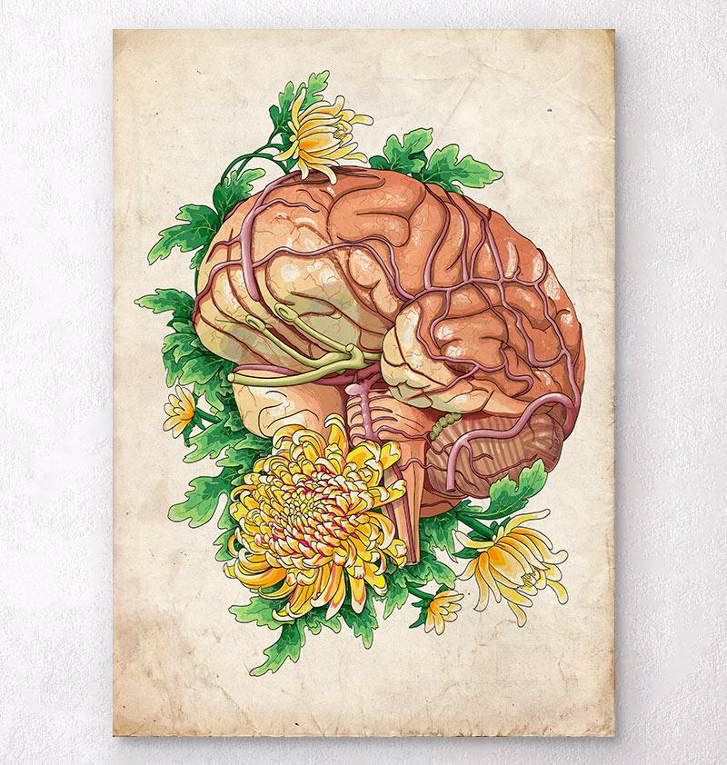 Anatomical Brain Badge Reel Floral Brain Badge Neurologist Badge