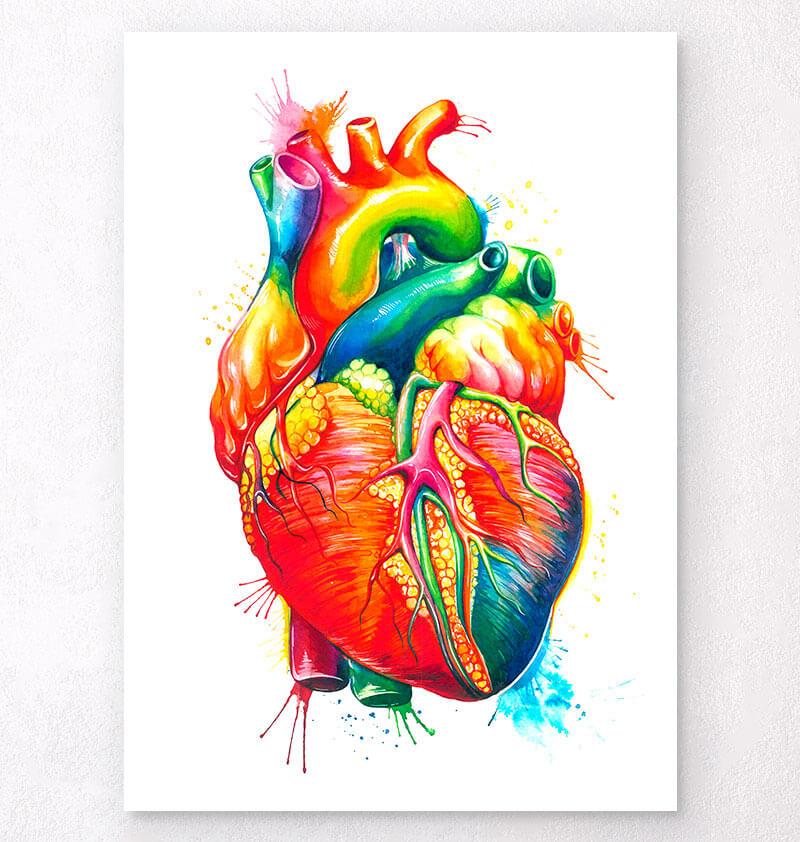 SingeDesigns Anatomical Hand Painted Watercolor Heart T-Shirt