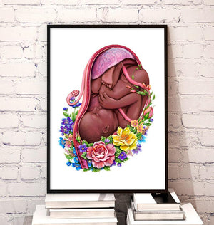 Fetus with flowers - Dark skin tone