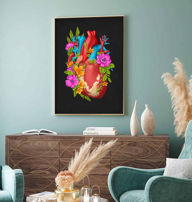 Floral heart anatomy art print - Codex Anatomicus