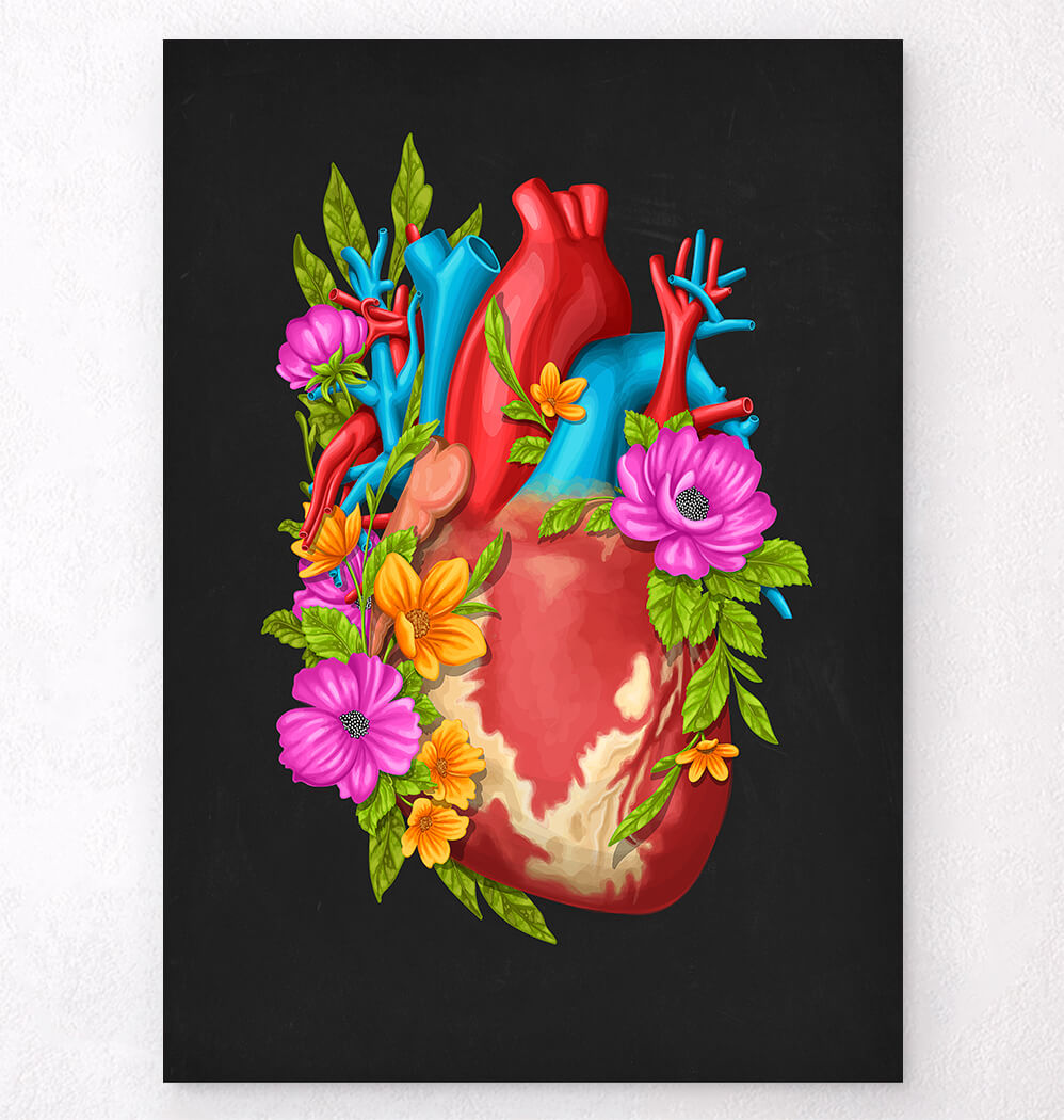 Floral heart anatomy art print - Codex Anatomicus