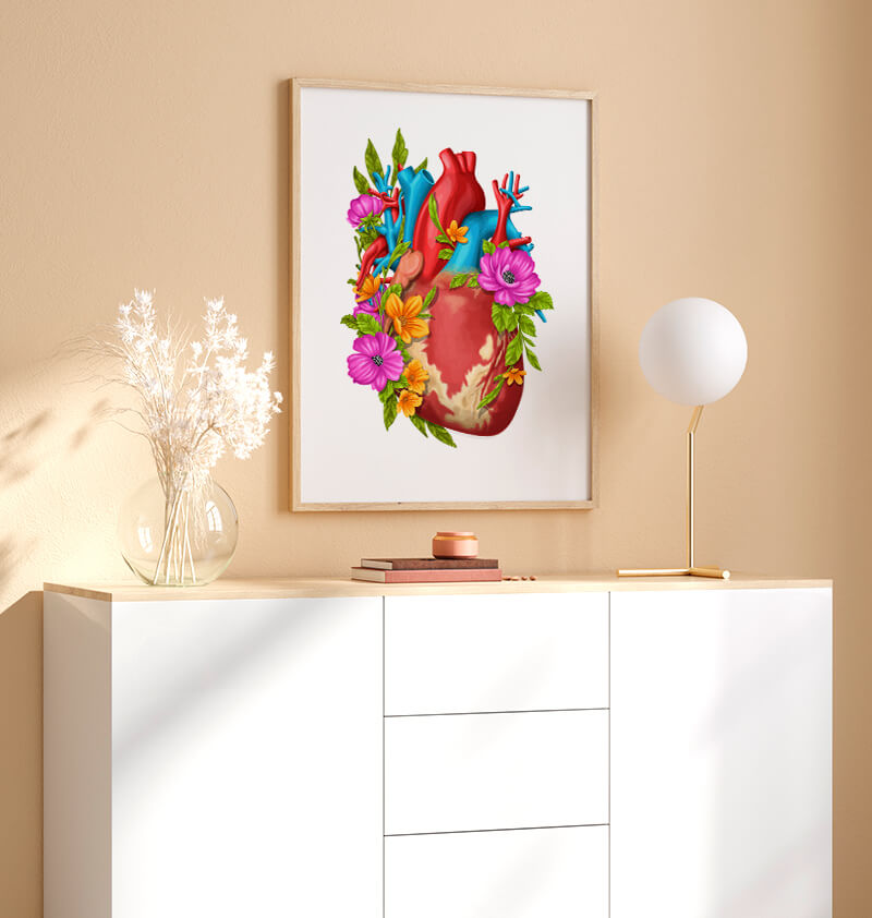 Floral heart anatomy art print - Codex Anatomicus