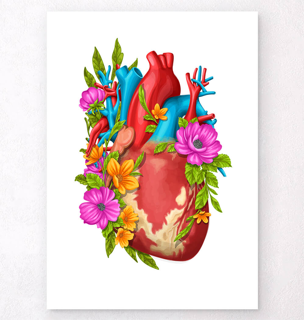 Floral heart anatomy art print - Codex Anatomicus
