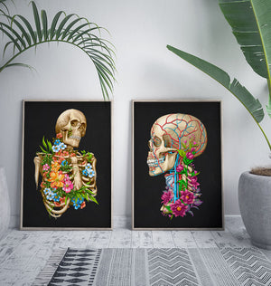 Skull with flowers art