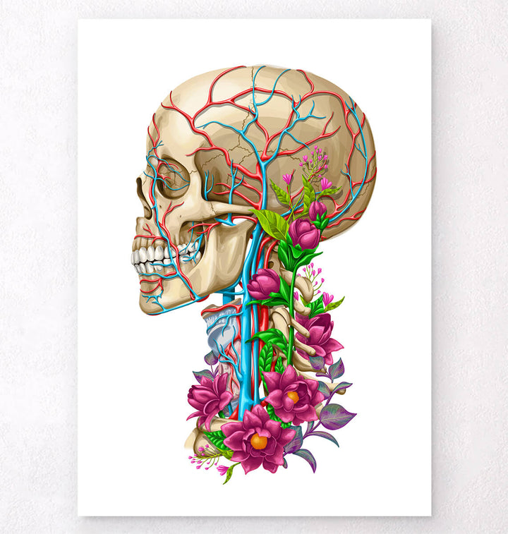 Skull with flowers art print