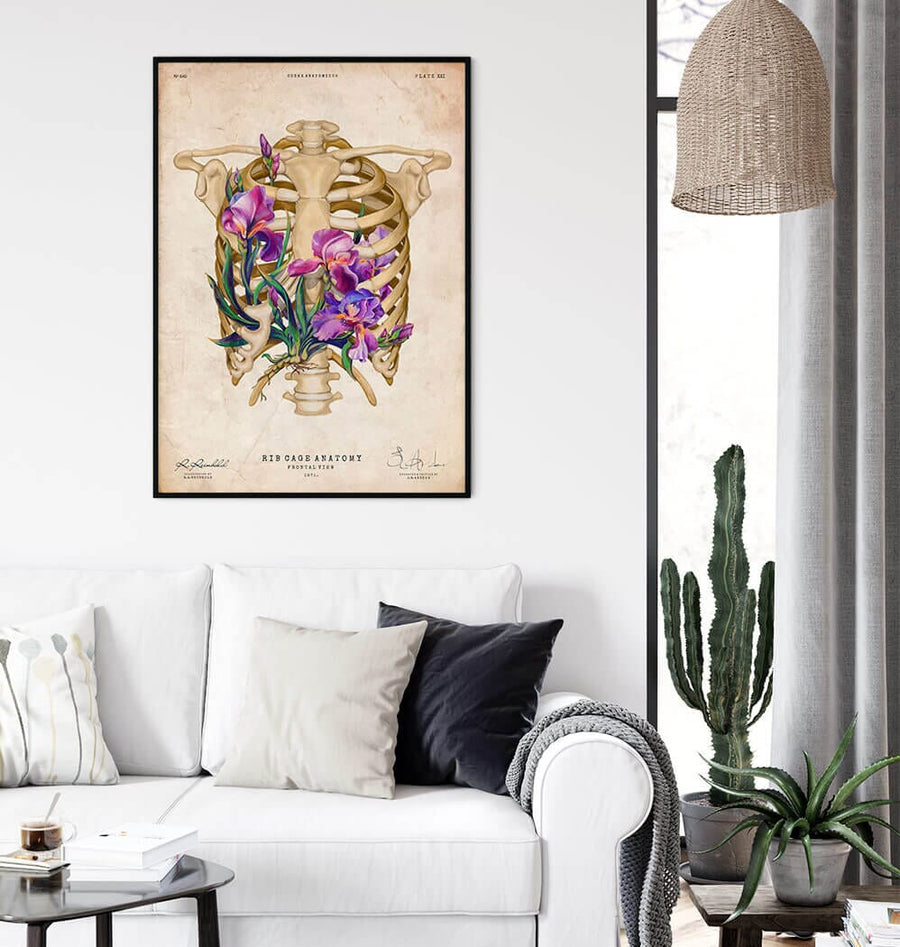 Rib cage with flowers anatomy art poster by codex anatomicus