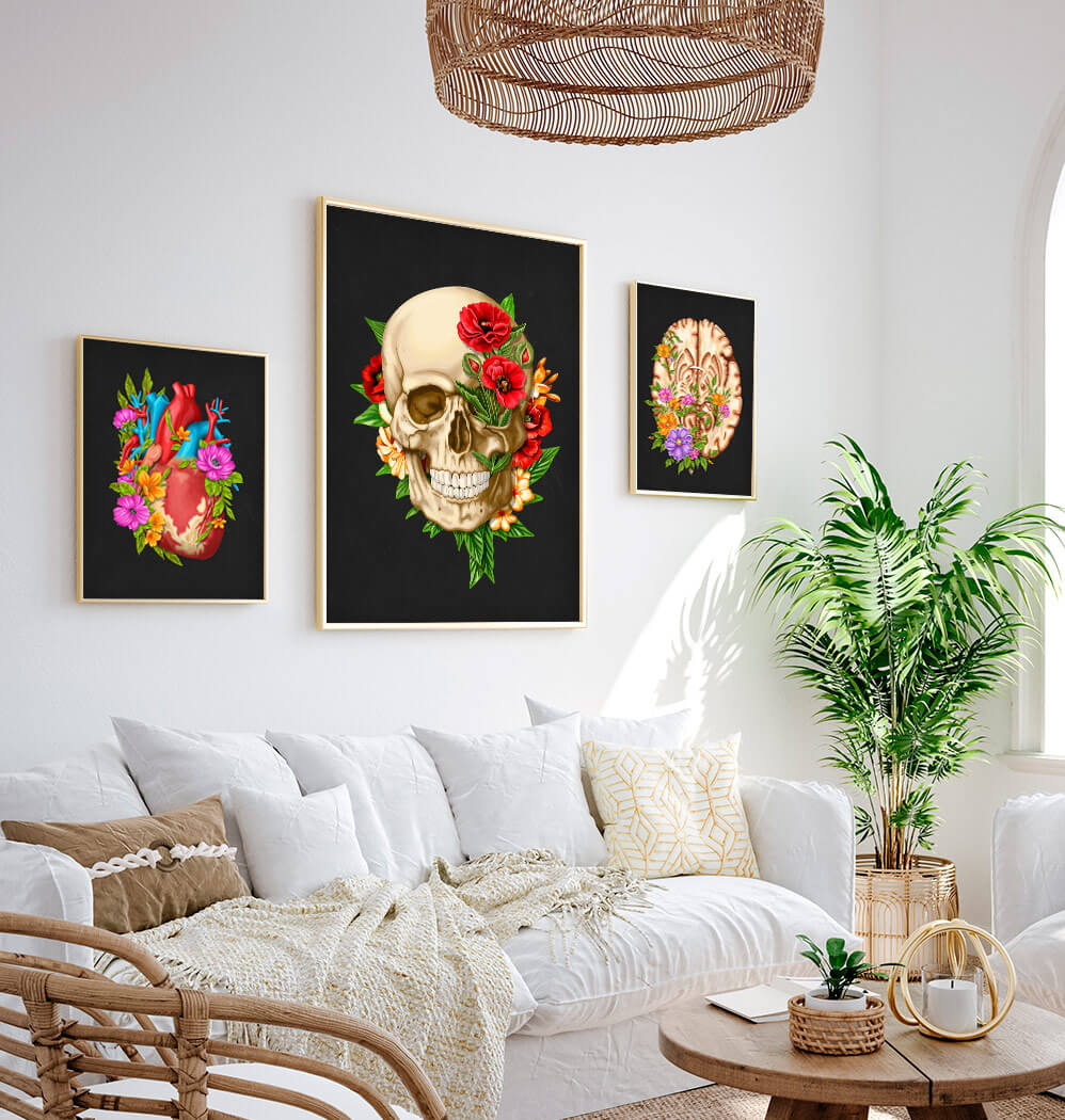 Skull with flowers - Anatomy art print - Codex Anatomicus