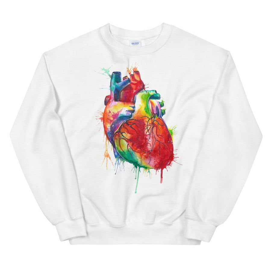 watercolor anatomical heart white pullover for medstudents by codex anatomicus