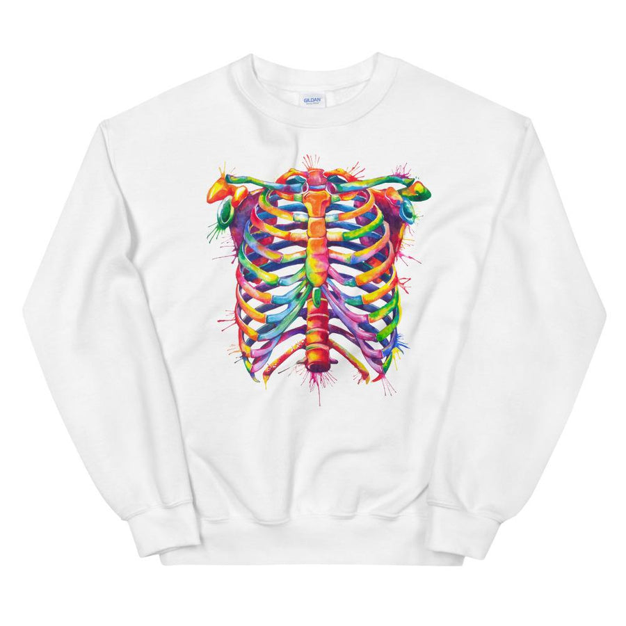rib cage anatomy design on a white pullover for medstudents