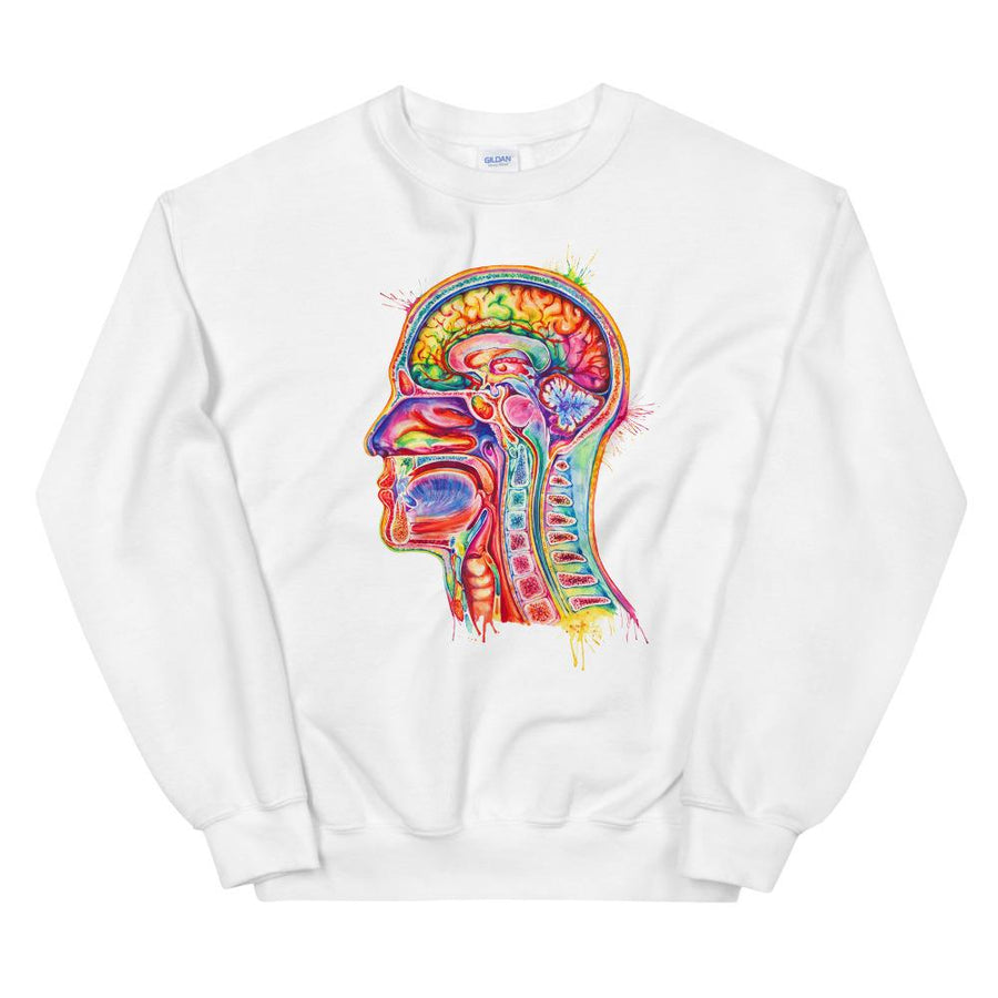 watercolor head and brain sweatshirt white