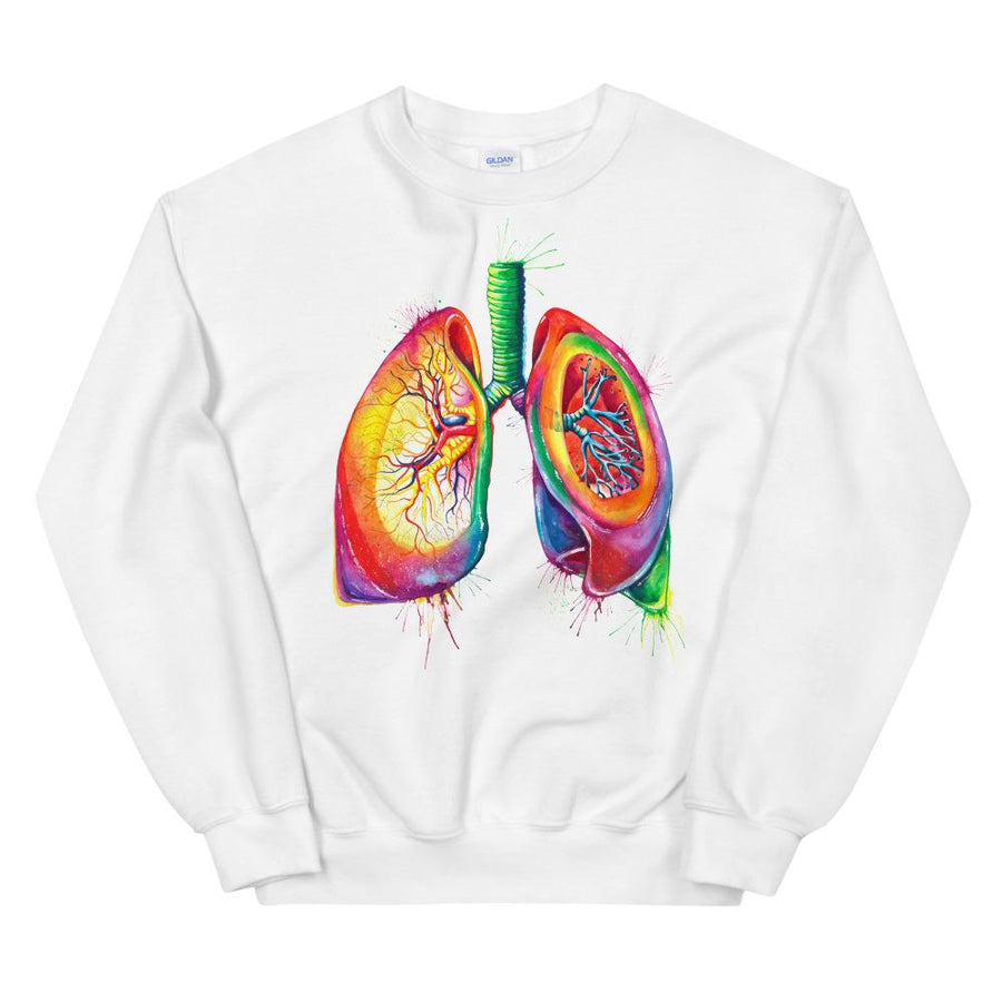white sweatshirt featuring anatomical lungs