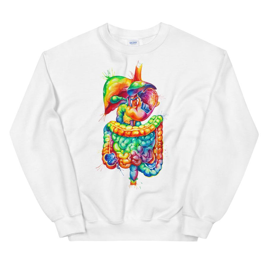 watercolor digestive system white sweatshirt for nurses by codex anatomicus