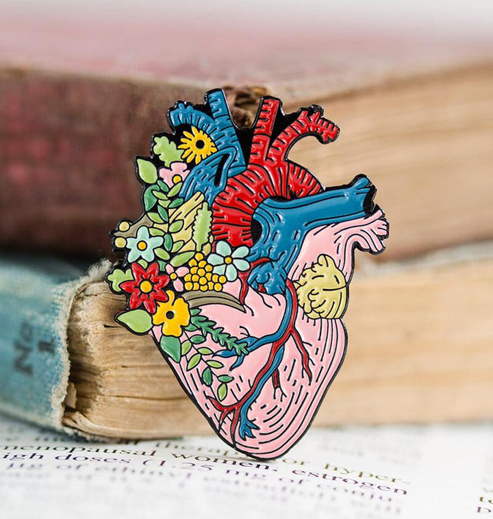 heart anatomy pin with flowers by codex anatomicus