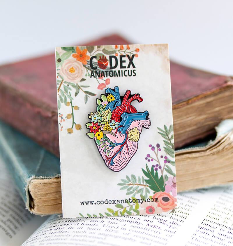 anatomical heart pin with flowers by codex anatomicus 