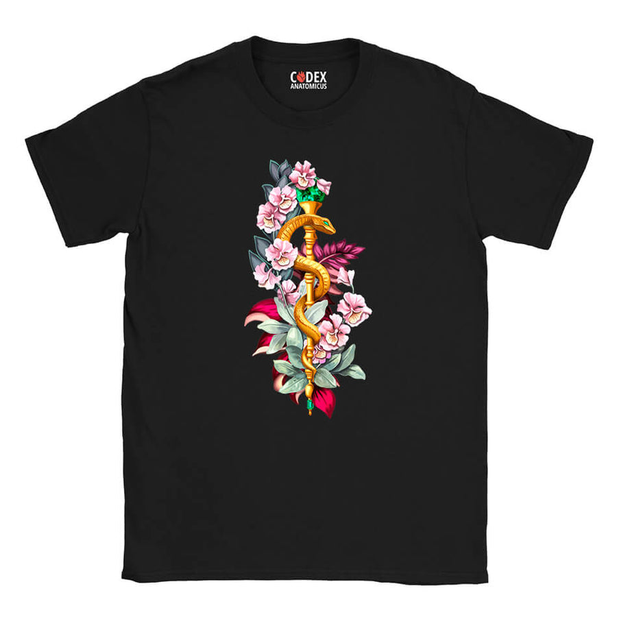 Rod of Asclepius T-Shirt - Floral