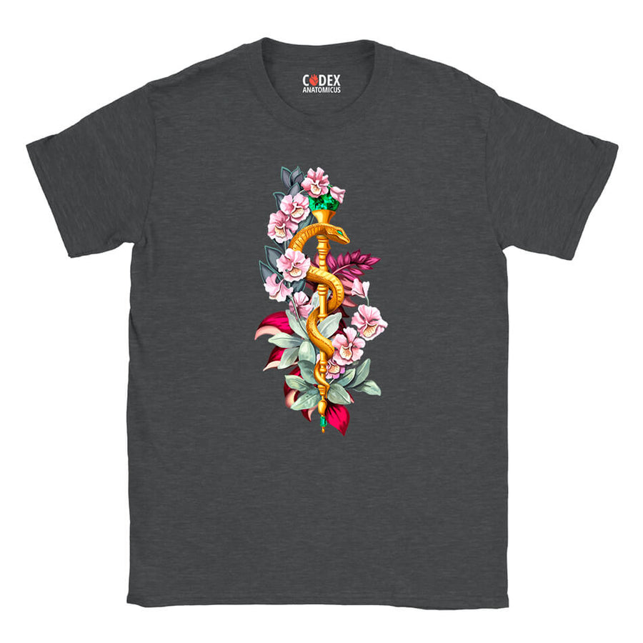 Rod of Asclepius T-Shirt - Floral